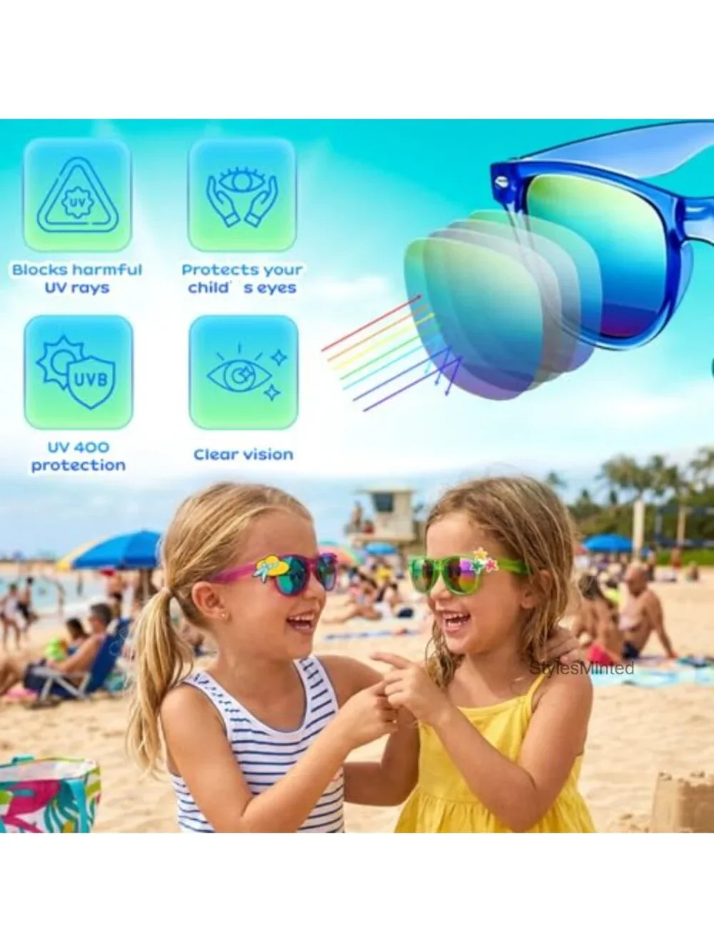 16 Pack Kids Sunglasses Party Favors with Decor Snaps, Translucent UV400